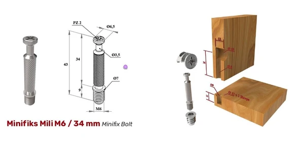 Minifix Dolap Bağlantı Elemanı Metal Dübelli Takım-4 Adet - 11