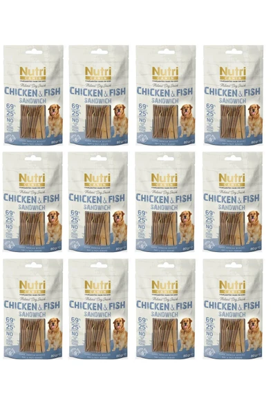 Sandwich Tavuk ve Balıklı Fileto Tahılsız Köpek Ödülü 80 Gr. X 12 Adet