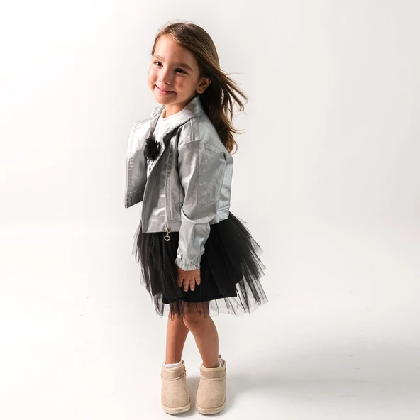 Kız Çocuk Samira Deri Ceketli Tütü Etekli 3'lü Takım CMN-3740 ürün görseli