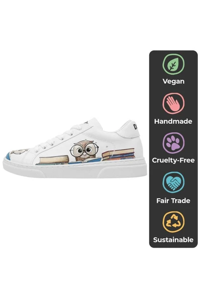 Dogo Kadın Vegan Deri Beyaz Sneakers - The Wise Owl Tasarım - 10