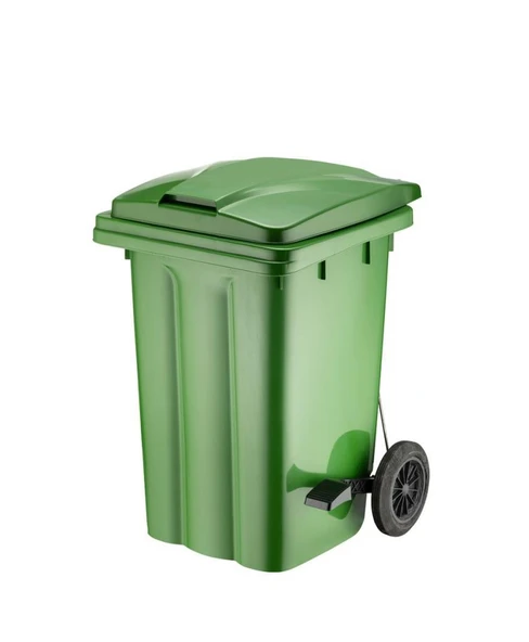 Omnipazar SY-6504 Pedallı Tekerlekli Kapaklı Çöp Konteyneri 80 lt Yeşil - 1