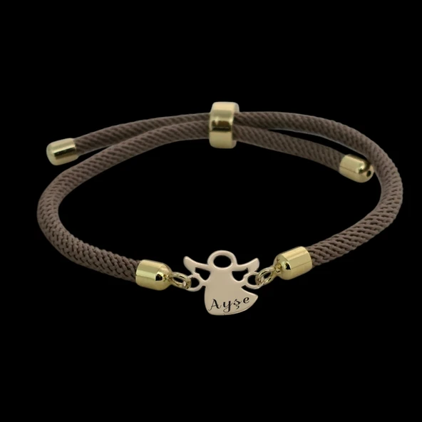 İsme Özel Mevlana Figürlü Kahverengi Örgü İpli 14 Ayar Altın Plakalı Hediye Bileklik-335 ürün görseli