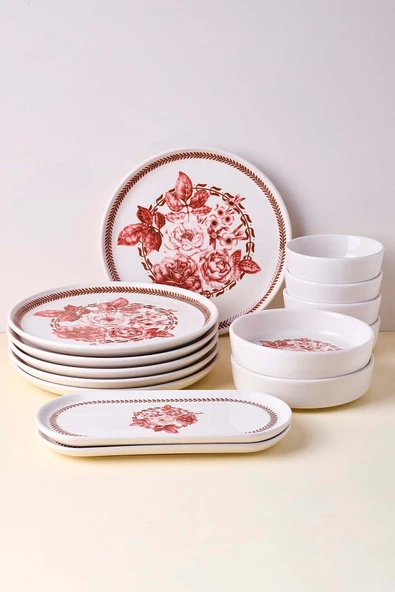 Perotti Danish Rose 14 Parça Seramik 6 Kişilik Kahvaltı Takımı Çok Renkli ürün görseli 1