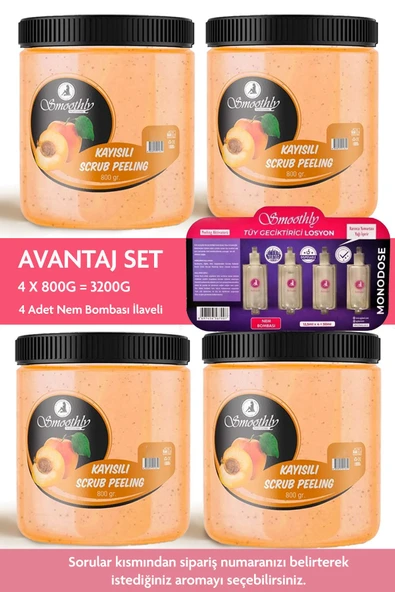 Kayısı Peeling 3200 G.  800 G. X 4 Epilasyon Sonrası Vücut Peelingi Batık & Çilek Bacak Onarıcı ürün görseli