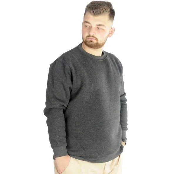 Erkek Sweatshirt Bisiklet Yaka Basic 20131 Antramelanj - Resim 4