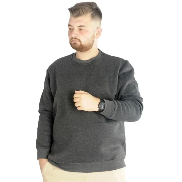 Erkek Sweatshirt Bisiklet Yaka Basic 20131 Antramelanj - Resim 3