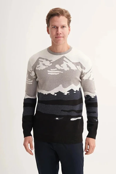 Cazador Vintage Soft Touch Slim Fit Bisiklet Yaka Desenli Kazak-33235 - 1