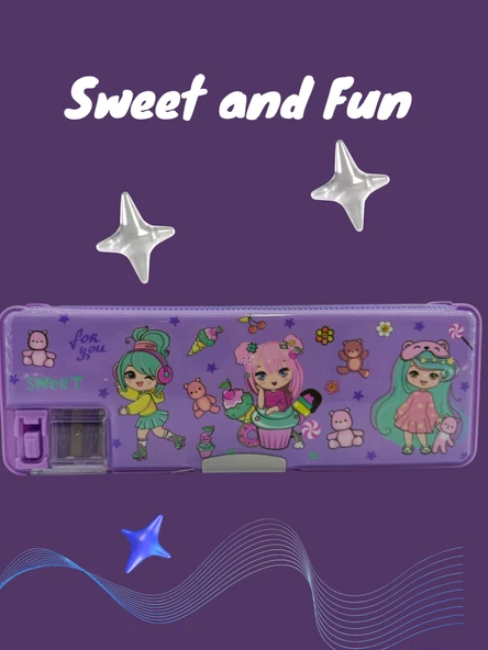 Fixpoint Çift Taraflı, Çift Kalemtıraşlı, Cüzdan Tipi Mor Kalem Çantası/Kalemlik ürün görseli