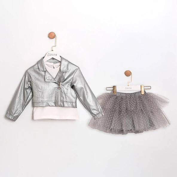 Kız Çocuk Griselle Deri Ceketli Tütü Etekli 3'lü Takım CMN-3741 - Resim 4