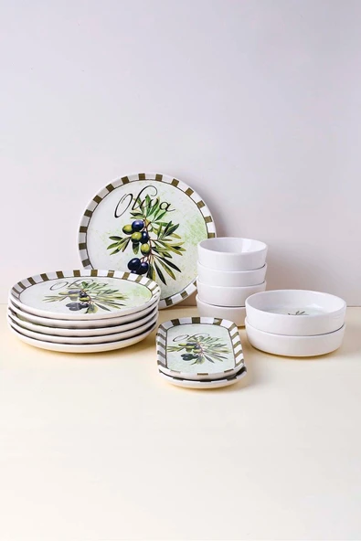 Perotti Olives 14 Parça Seramik 6 Kişilik Kahvaltı Takımı Çok Renkli ürün görseli 1