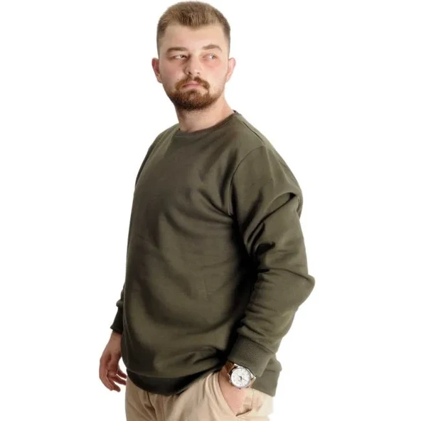 Büyük Beden Erkek Sweat Bis Yaka 20131 Haki - 3