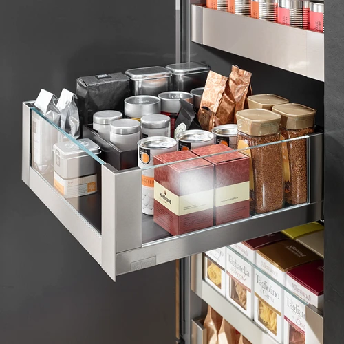 Blum İç Kiler Çekmecesi Legrabox Free C Yüksek Camlı Yanak Önü Camlı 50 cm. Frenli Blumotion Orion Gri Antrasit ürün görseli 1