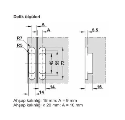 Gizli Ayarlı Kapı Kapak Menteşesi Beyaz 72 X 14 - 3
