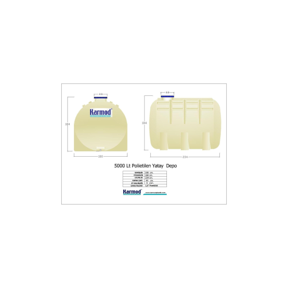 5 Ton Polietilen Yatay Su Deposu - Mavi - 4