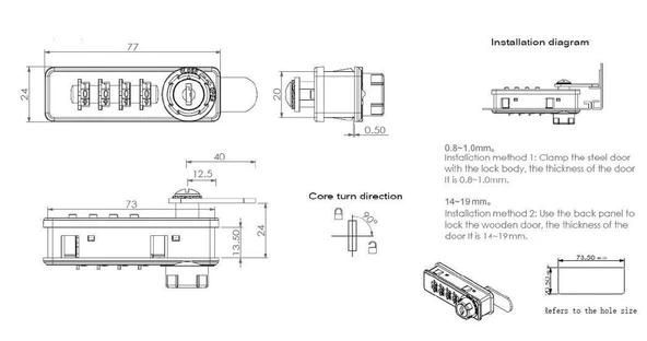Şifreli Mandallı Dolap Kapak Kiliti Yatay Siyah Ekonomik - Sol - 2