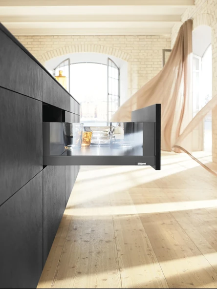 Blum Legrabox Free C Yüksek Camlı Yanaklı 40 cm. Frenli Blumotion Orion Gri Antrasit Çekmece Rayı - 2