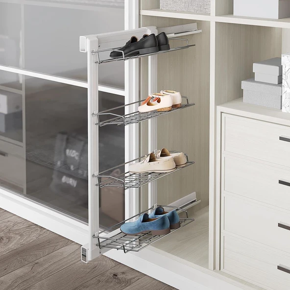 Antrasit Gizli Blum Tandem Raylı Frenli 4 Raflı Ayakkabılık Seti S6741-6742 - Resim 3