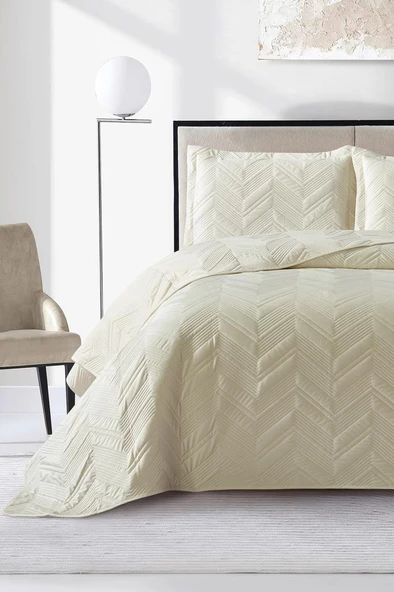 Paris Çift Kişilik Lüks Kadife 240x260 cm Yatak Örtüsü Krem ürün görseli