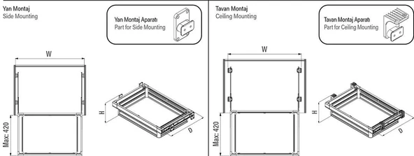 Antrasit Yan Bağlantılı Frenli Teleskopik Raylı Alüminyum Çekmece S6221-6228 - Resim 5