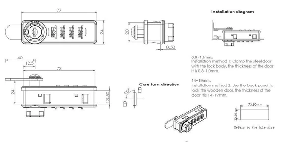 Şifreli Mandallı Dolap Kapak Kiliti Yatay Siyah Ekonomik - Sağ - 5