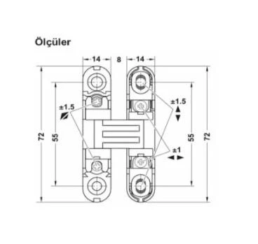 Gizli Ayarlı Kapı Kapak Menteşesi Beyaz 72 X 14 - 2