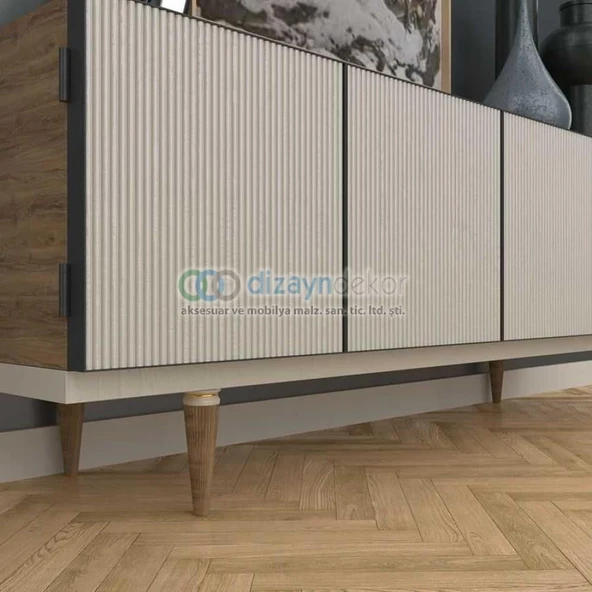 Çizgili Dolap Ayağı Altın Beyaz 18 Cm - 4