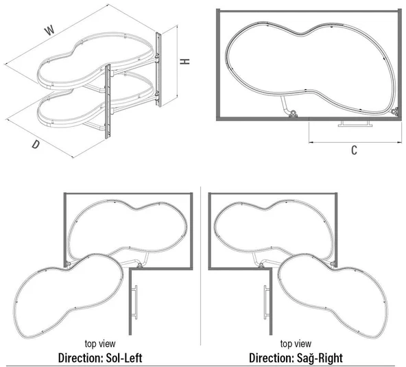 Döner Tablalı Körköşe Mekanizması S3013 Kör Sağ - Resim 5