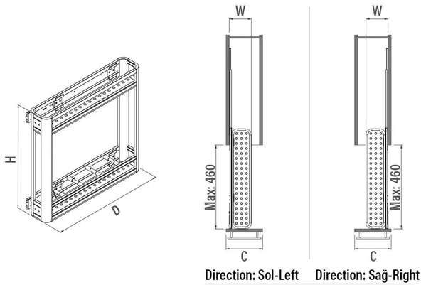 Tezgah Altı Yandan Raylı Alüminyum Şişelik & Deterjan 15 Cm. Modül S2806 - Resim 3