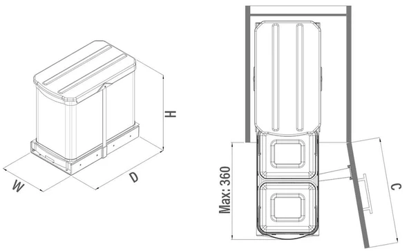 Teleskopik Raylı Paslanmaz Gövde Çöp Kovası 12+12 Lt S2396 - 3