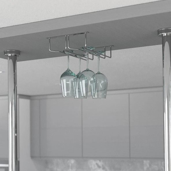 Kadeh Bardak Askısı 4 Bölmeli Krom-antrasit