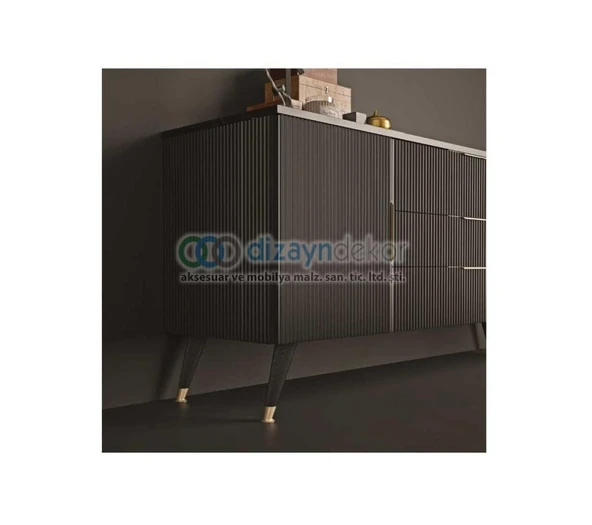 Konik Açılı Çizgili Koltuk Kanepe Ve Dolap Ayağı Mat Siyah-altın 23 Cm - 2