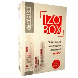 Dermoskin İzobox Yağsız & Yoğun Bakım Seti - Nemlendirici Krem 50 ml + Yüz Yıkama Köpüğü 200 ml + Lip Care Stick