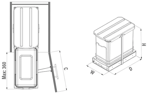 Teleskopik Raylı Plastik Gövde Çöp Kovası 24 Lt S2571 - 5