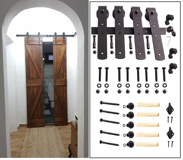 Ahır Kapı Çift Kanat Design 100s Sürgü Kayar Kapı Sistemi - Resim 6