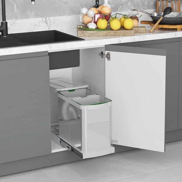 Teleskopik Raylı Paslanmaz Gövde Çöp Kovası 12+12 Lt S2396 - 2