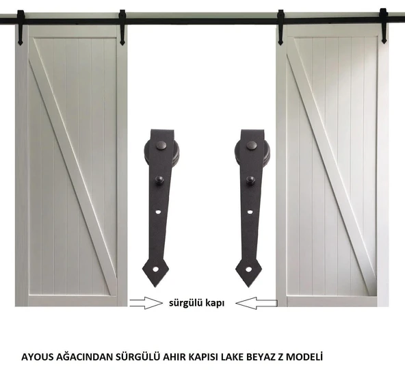 Ahır Kapı Çift Kanat Ferforje Mat Siyah Sürgü Kayar Kapı Sistemi - Resim 4