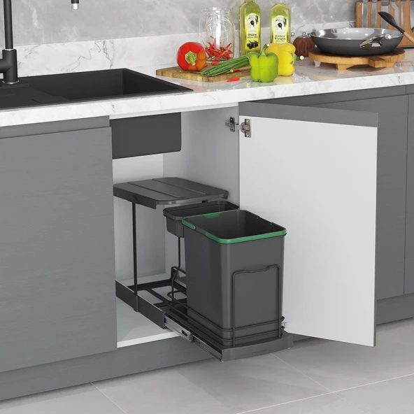 Teleskopik Raylı Plastik Gövde Çöp Kovası 16+1 Lt S2391 - 2