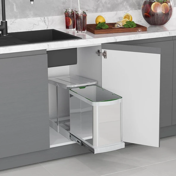 Teleskopik Raylı Paslanmaz Gövde Çöp Kovası 24 Lt S2572 - 2