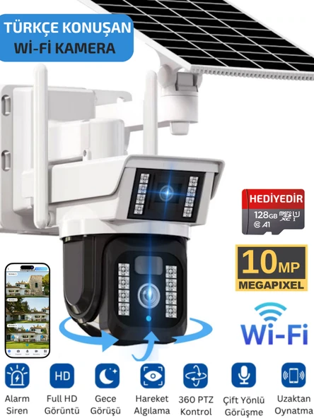 RX33 WİFİ Solar Güvenlik Kamerası Türkçe Hareketli Gece Görüşlü Güneş Enerjili Panelli Akıllı Kamera