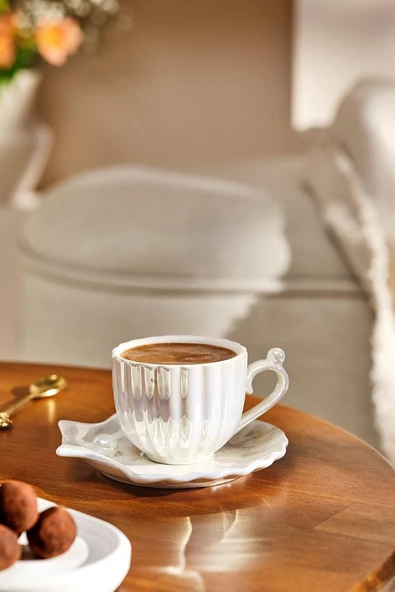 Emsan İstiridye 2 Kişilik Porselen Kahve Fincanı Takımı Beyaz 90 ml ürün görseli