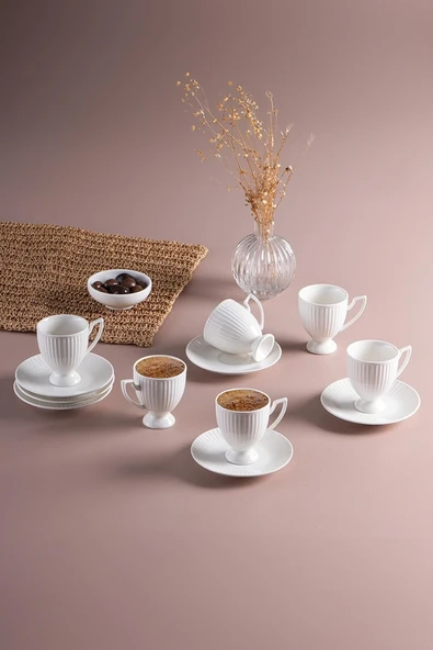 İstanbul PorselenMahir 6 Kişilik Kahve Fincan Takımı 90 ml