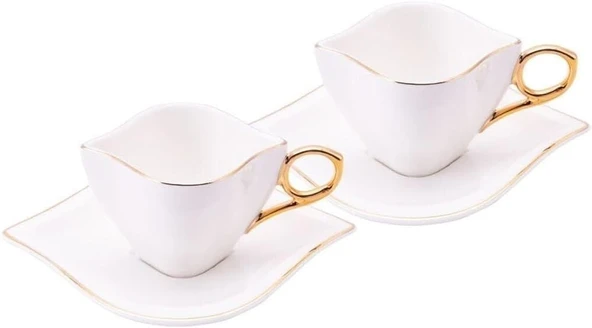 Emsan Sonsuz Aşk 2 Kişilik Kahve Fincan Takımı Beyaz Gold 100 ml - Resim 2