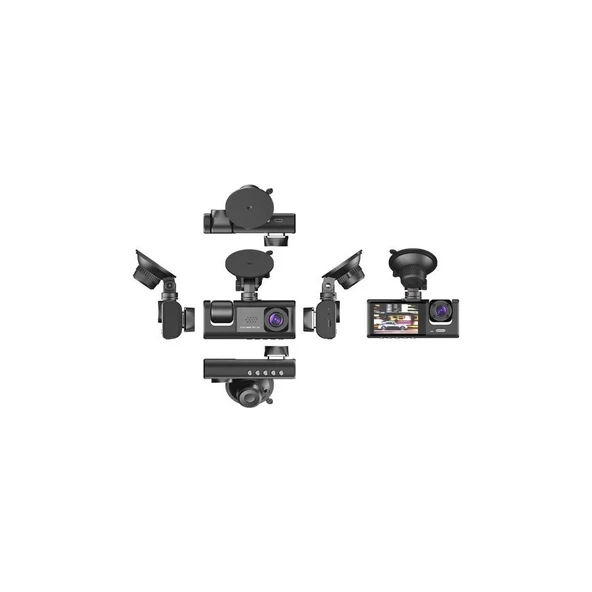 1080P Araç Içi 3 Kameralı LCD Ekranlı Gece Görüşlü , G-Sensör , Geri Görüş Kameralı Yol Kayıt Araç Kamerası - 2