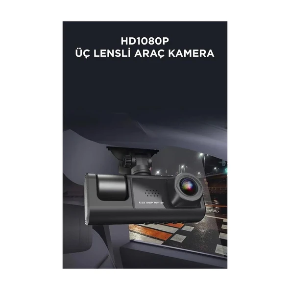 1080P Araç Içi 3 Kameralı LCD Ekranlı Gece Görüşlü , G-Sensör , Geri Görüş Kameralı Yol Kayıt Araç Kamerası - 5