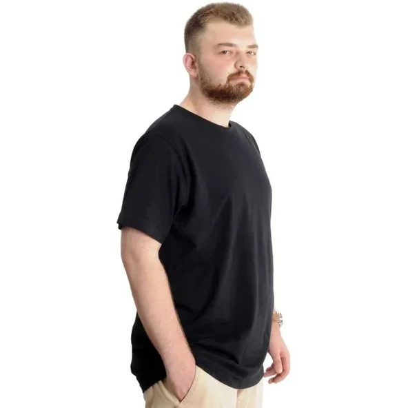 Büyük Beden Erkek T-shirt Basic 20031 Siyah - 2