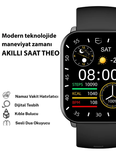 Lexia Theo 48mm İslamik Saat Alüminyum Kasa Silikon Kordon Akıllı Saat - 2