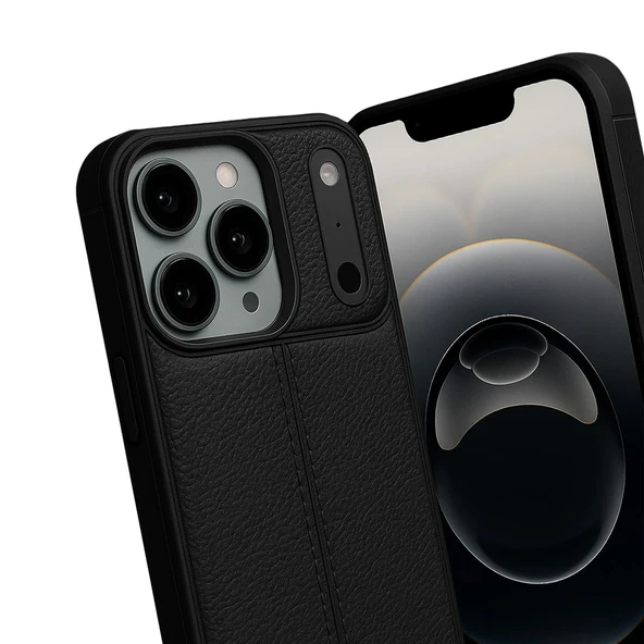 iPhone 17 Pro Max Kılıf Focus Deri Desen Silikon Arka Kapak - 4