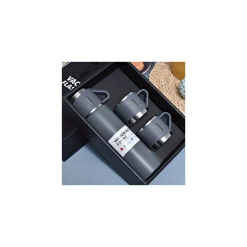 Vacuum Termos Paslanmaz Çelik 500 ml Sıcak-soğuk Termos Seti 3 Bardaklı granit gri - 3