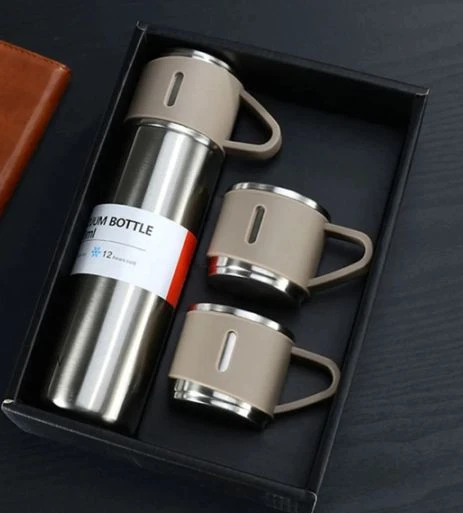 Vacuum Termos Paslanmaz Çelik 500 ml Sıcak-soğuk Termos Seti 3 Bardaklı metalik renk - 2