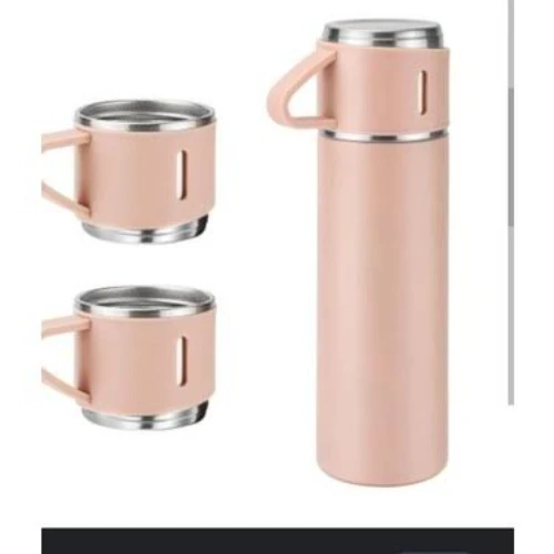 Vacuum Termos Paslanmaz Çelik 500 ml Sıcak-soğuk Termos Seti 3 Bardaklı Pembe - 2